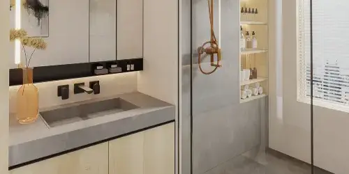 Eezi Quartz Fawn Bathroom display